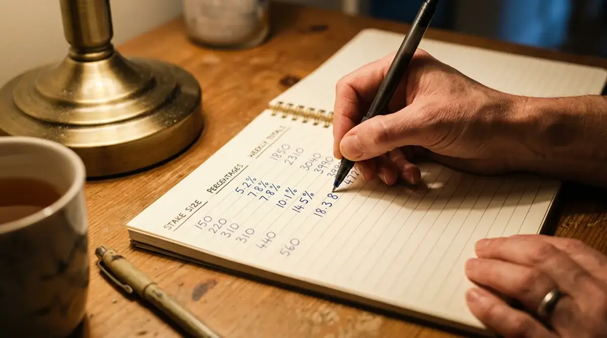 Notebook with hockey betting bankroll allocation written out