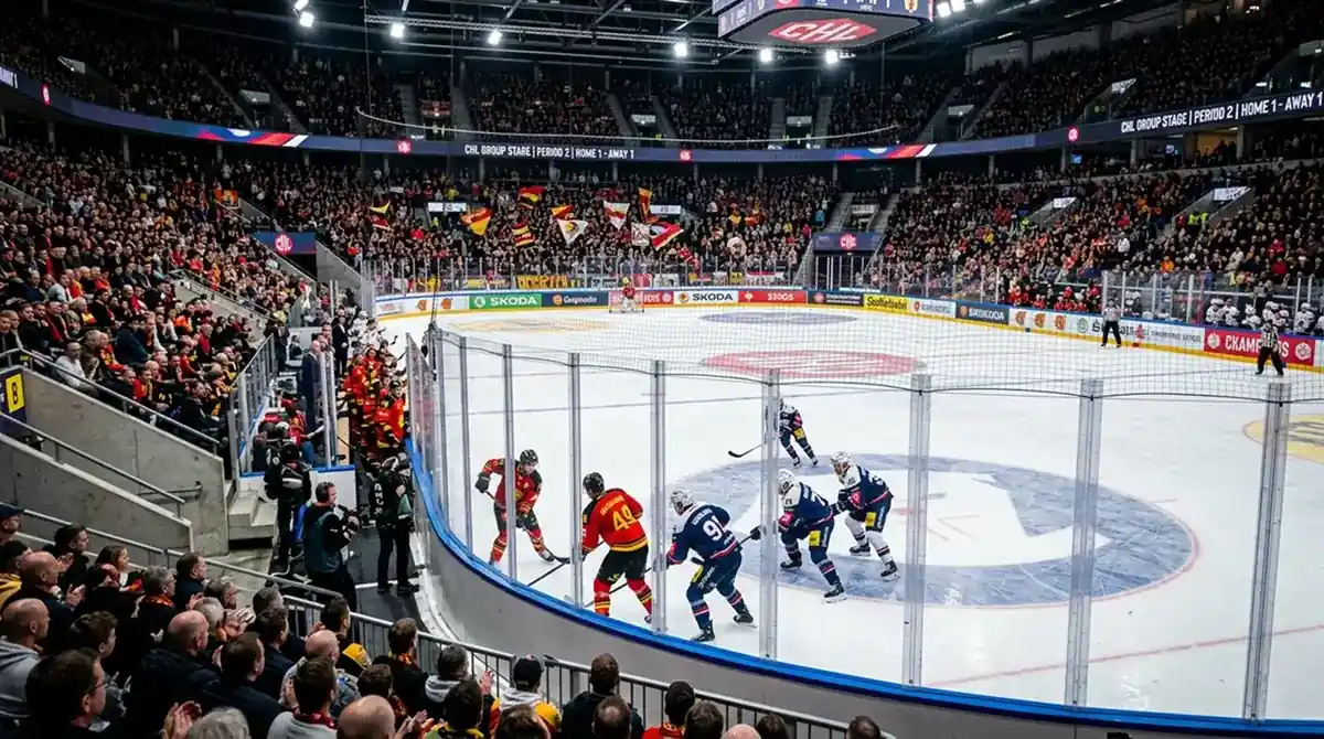 European ice hockey players competing in Champions Hockey League group stage match