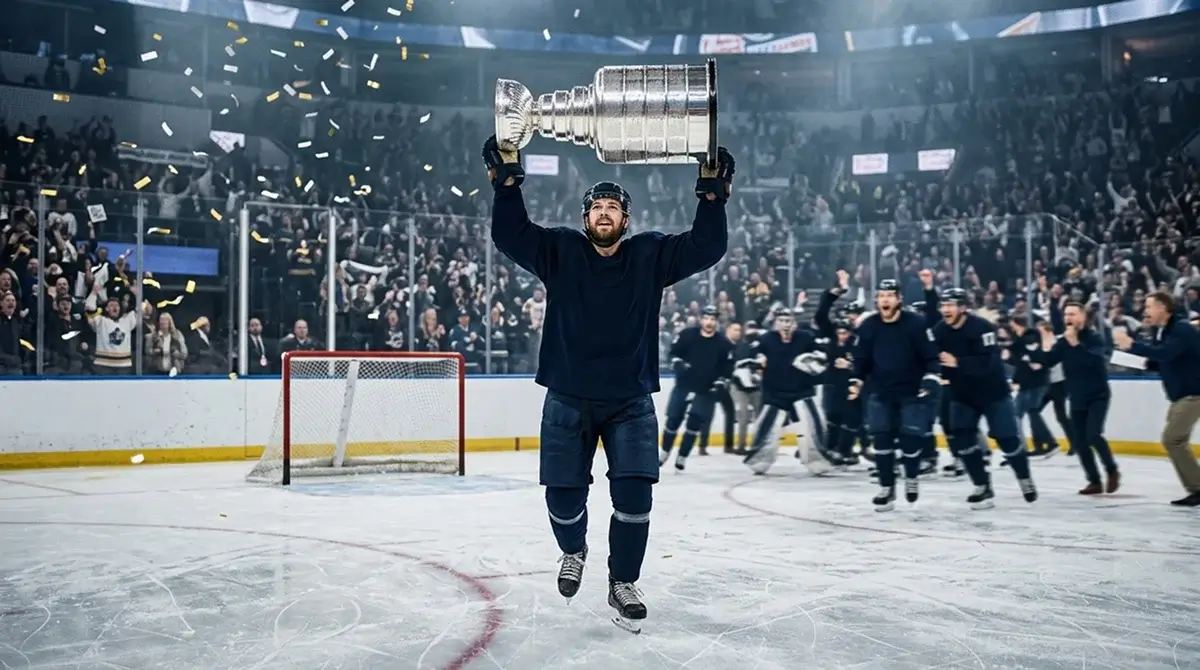 NHL playoff MVP skating with trophy after Stanley Cup-deciding game victory