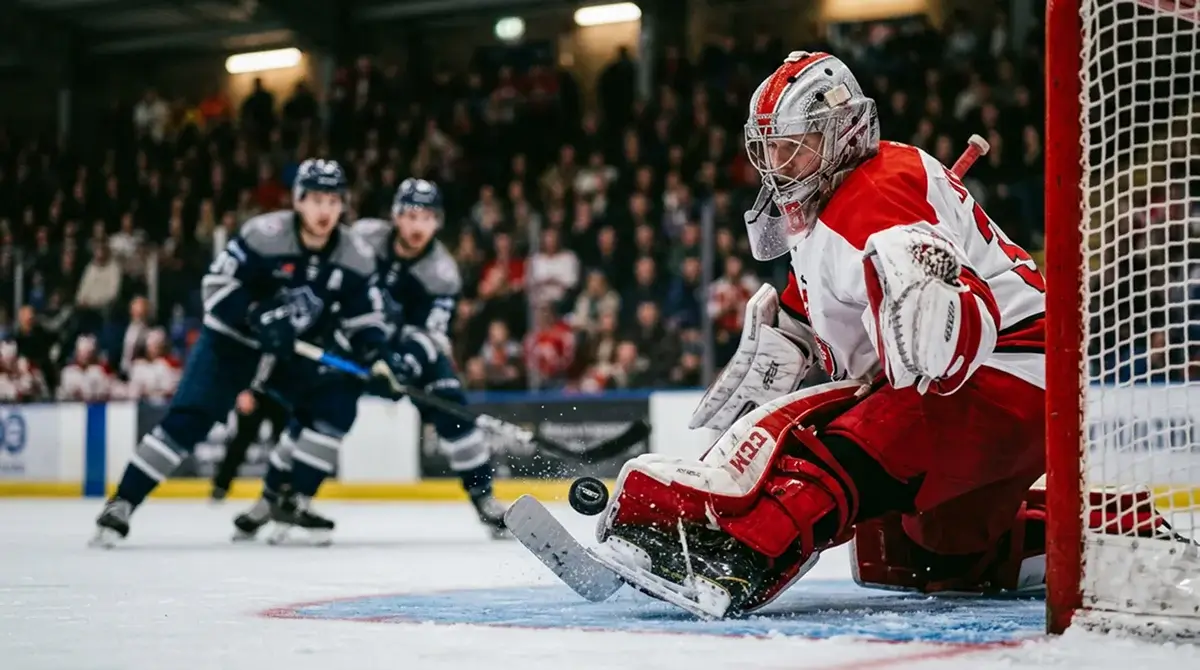 EIHL goaltender making a pad save during a regular-season fixture