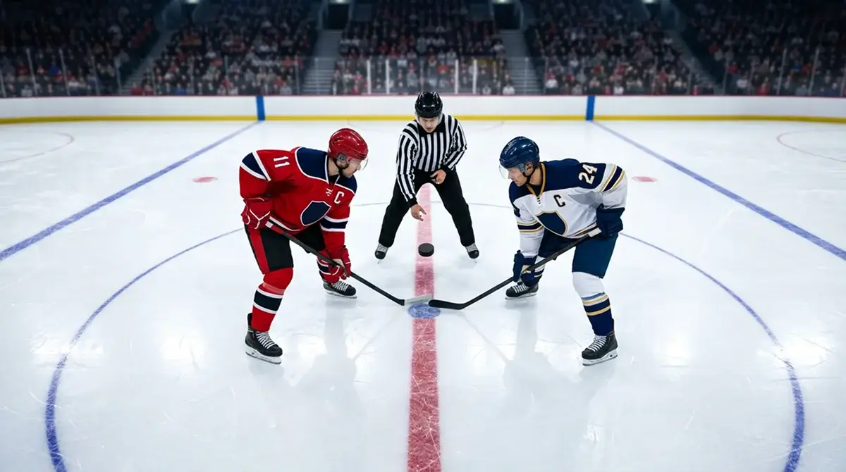Ceremonial puck drop at centre ice before 4 Nations Face-Off final