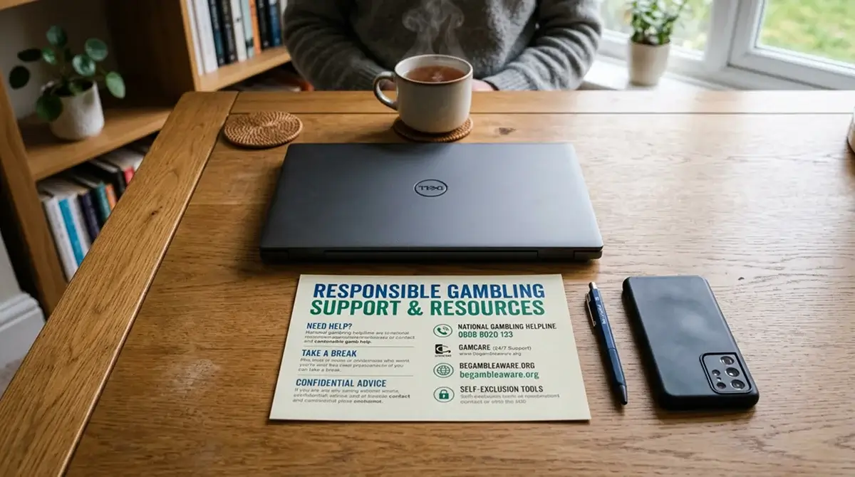 UK GAMSTOP responsible gambling information leaflet on desk