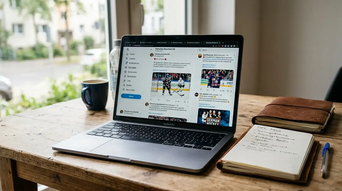 German hockey beat reporter Twitter feed on a laptop