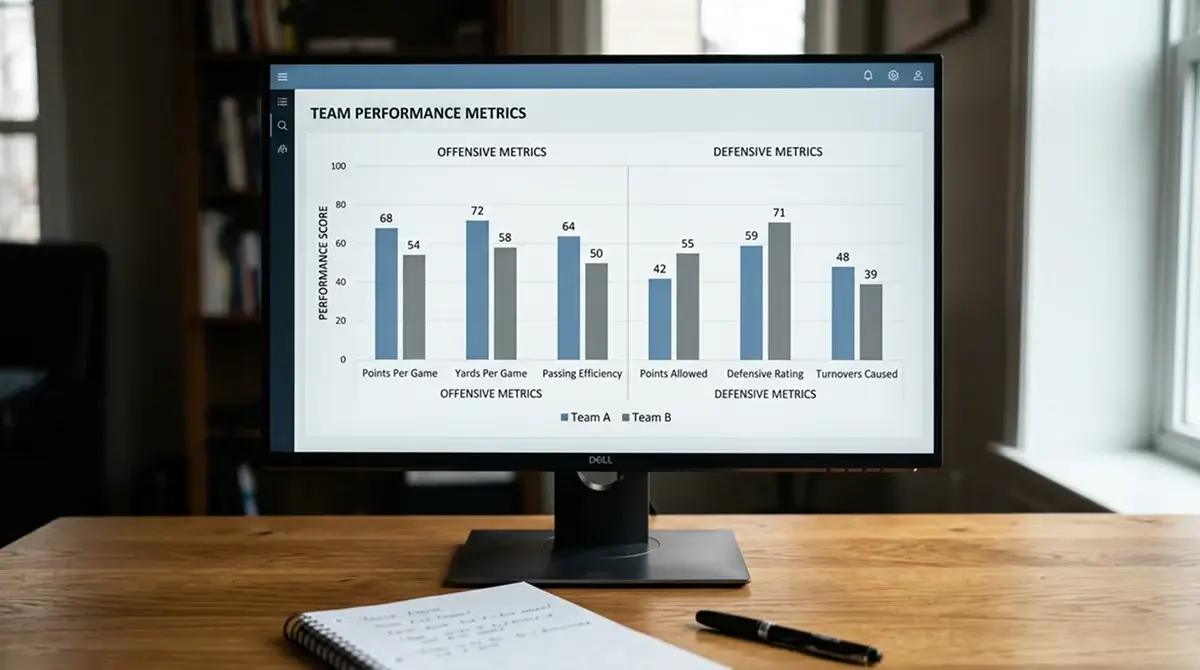 Comparison bar chart displaying ice hockey team scoring metrics on a monitor
