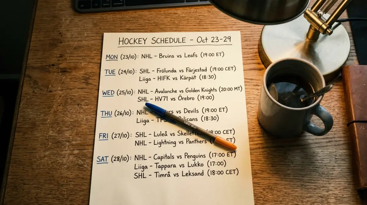 Weekly hockey betting schedule covering NHL SHL and Liiga