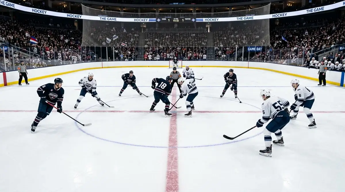 NHL early-season game action with players in clean jerseys and pristine ice