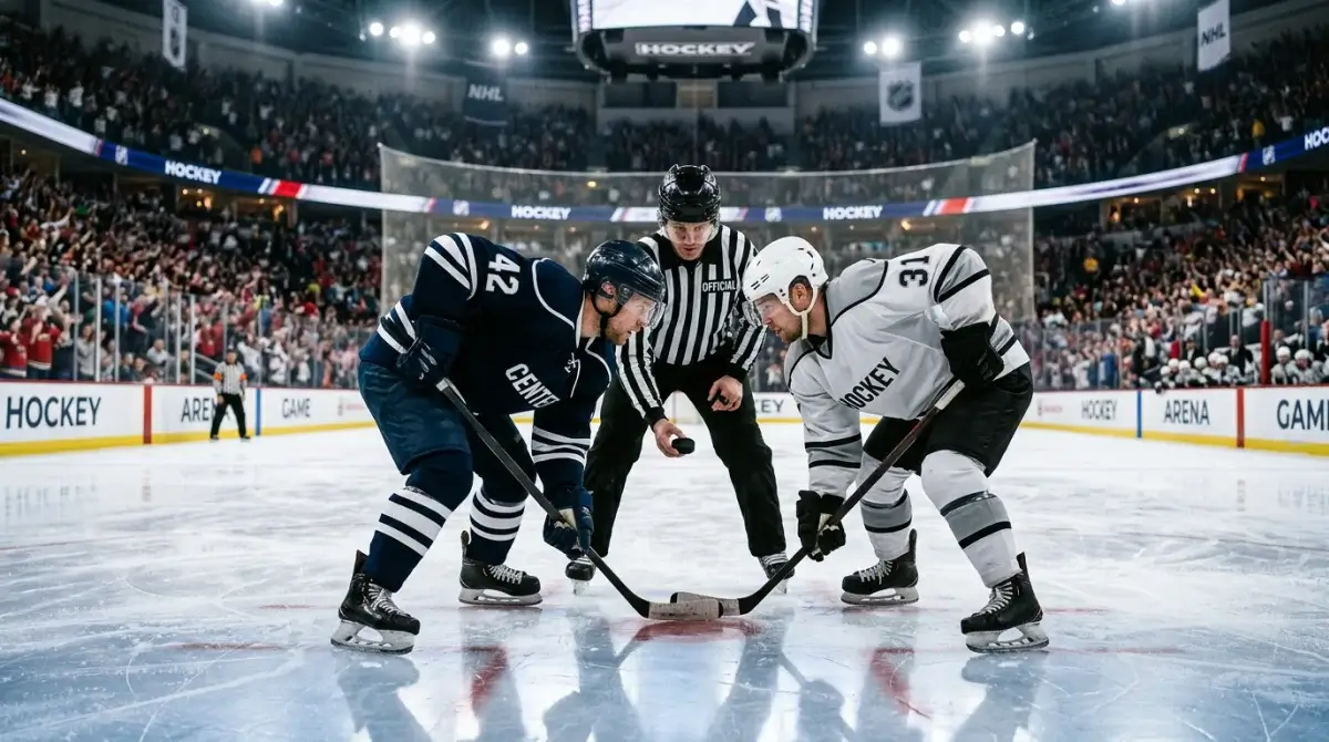 NHL faceoff at centre ice with two centres lined up against each other