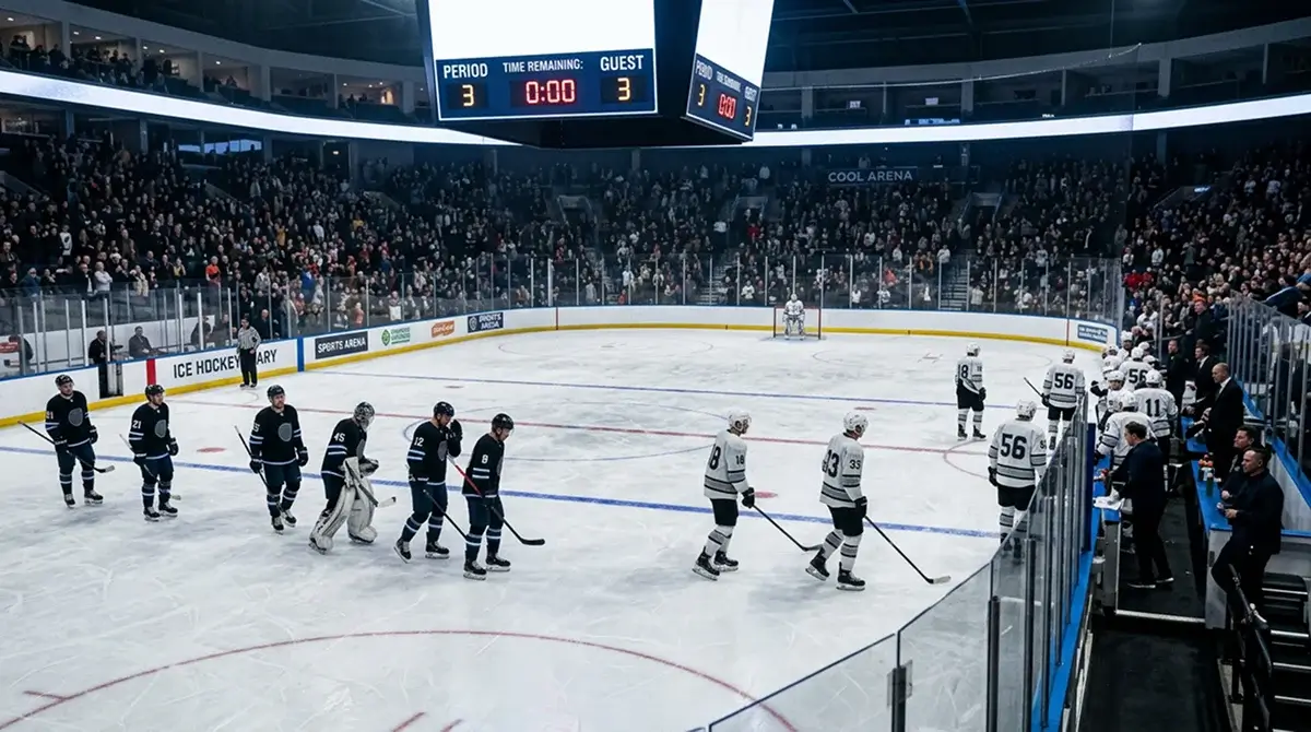 Two NHL teams skating off ice after a 60-minute regulation tie