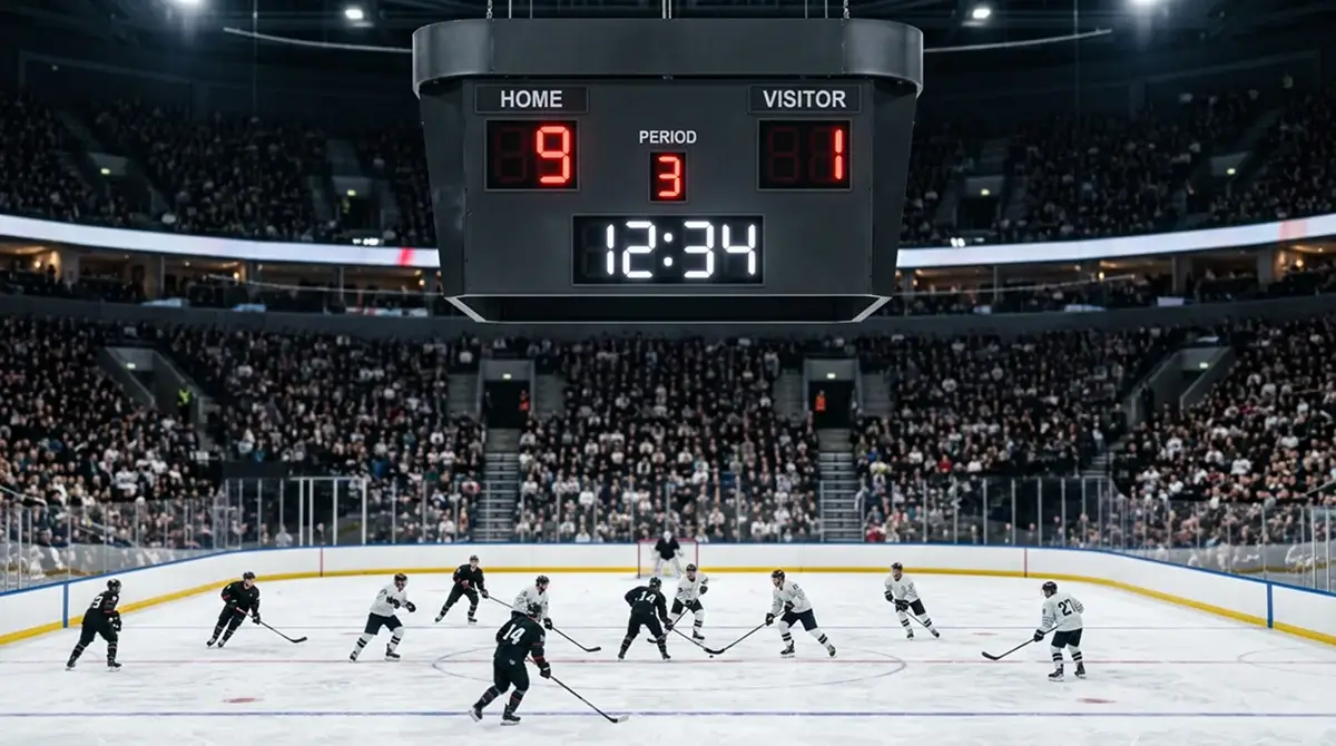 Ice hockey scoreboard showing lopsided IIHF group-stage scoreline