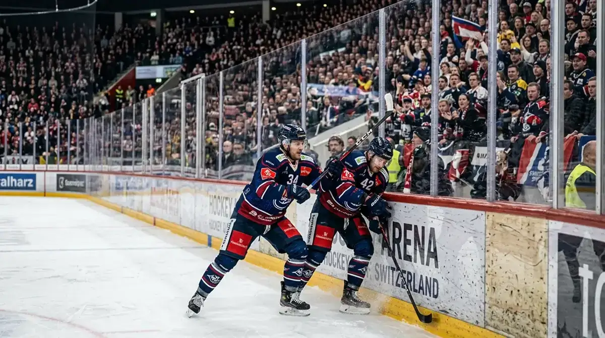 KHL ice hockey game in progress in a Russian arena