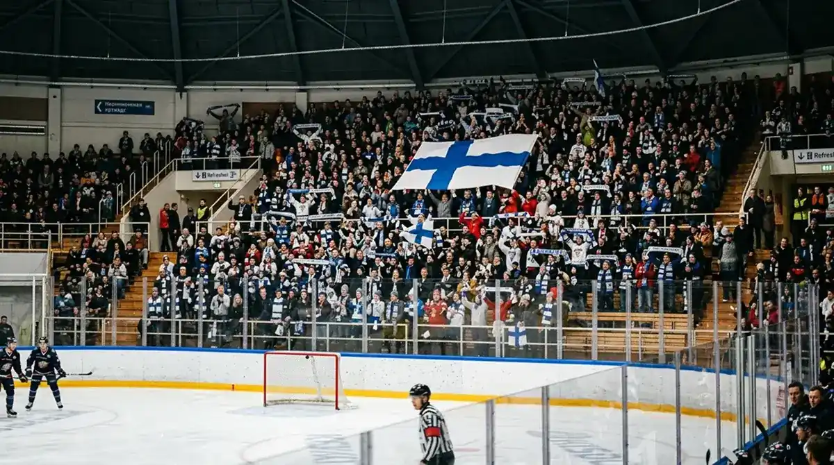 Finnish Liiga home arena before puck drop with home supporters