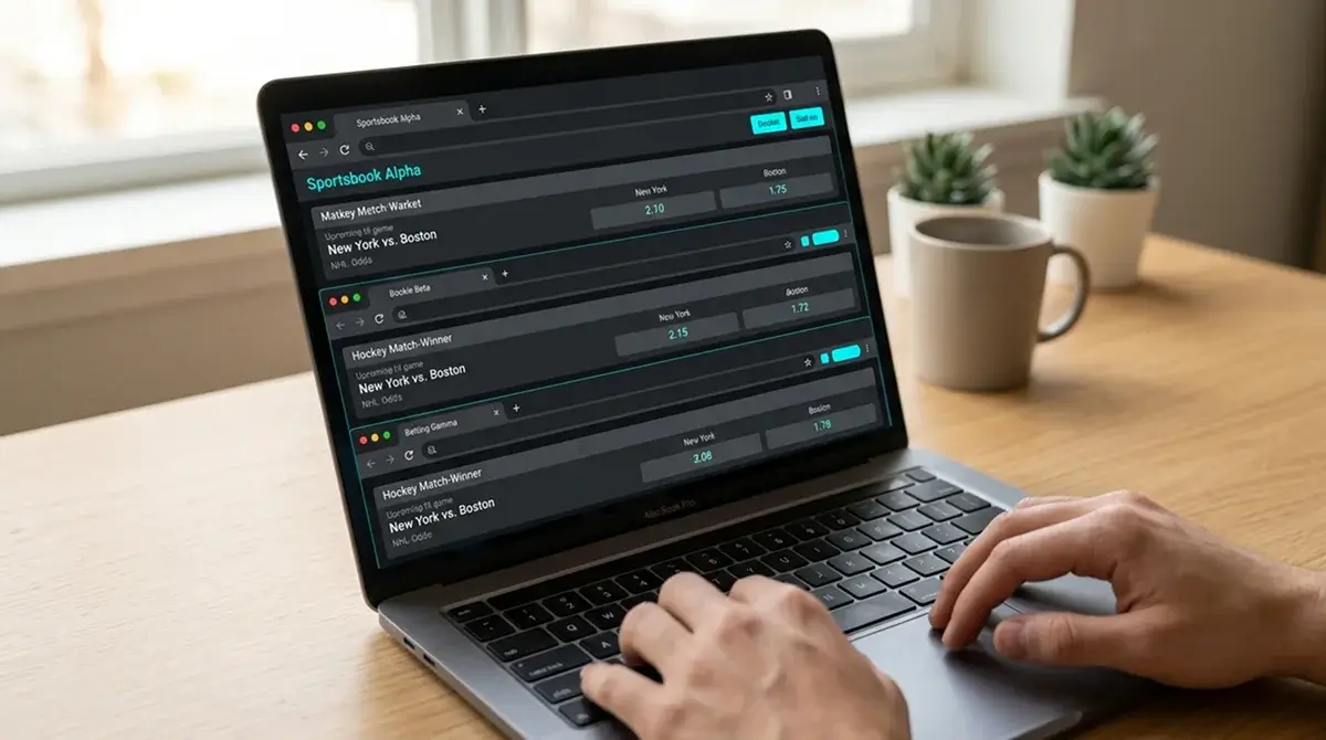 Multiple UK sportsbook tabs open in a browser for hockey line shopping