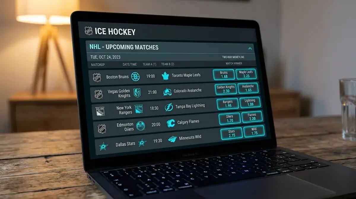 UK viewer watching an NHL broadcast on a television at night