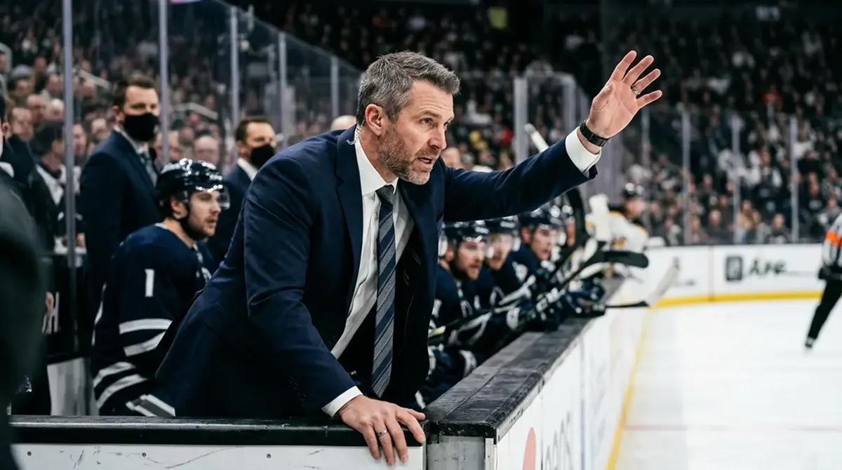 NHL head coach calling a line change from the home bench