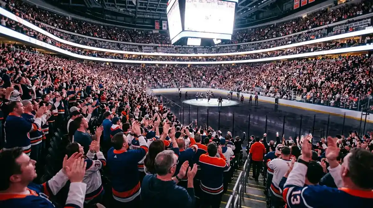Decisive Game 7 home crowd cheering NHL playoff team