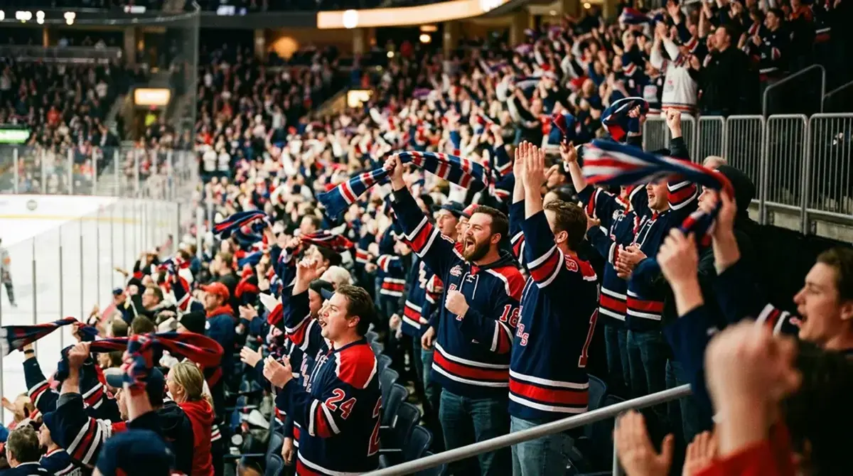 NHL home team supporters filling the arena before face-off