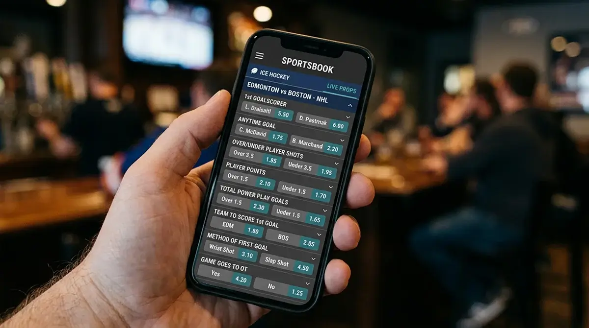 Sportsbook screen with niche NHL prop and period total markets
