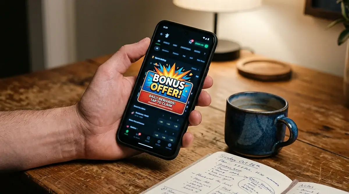 Hockey punter reviewing promotional odds boost notification on betting app