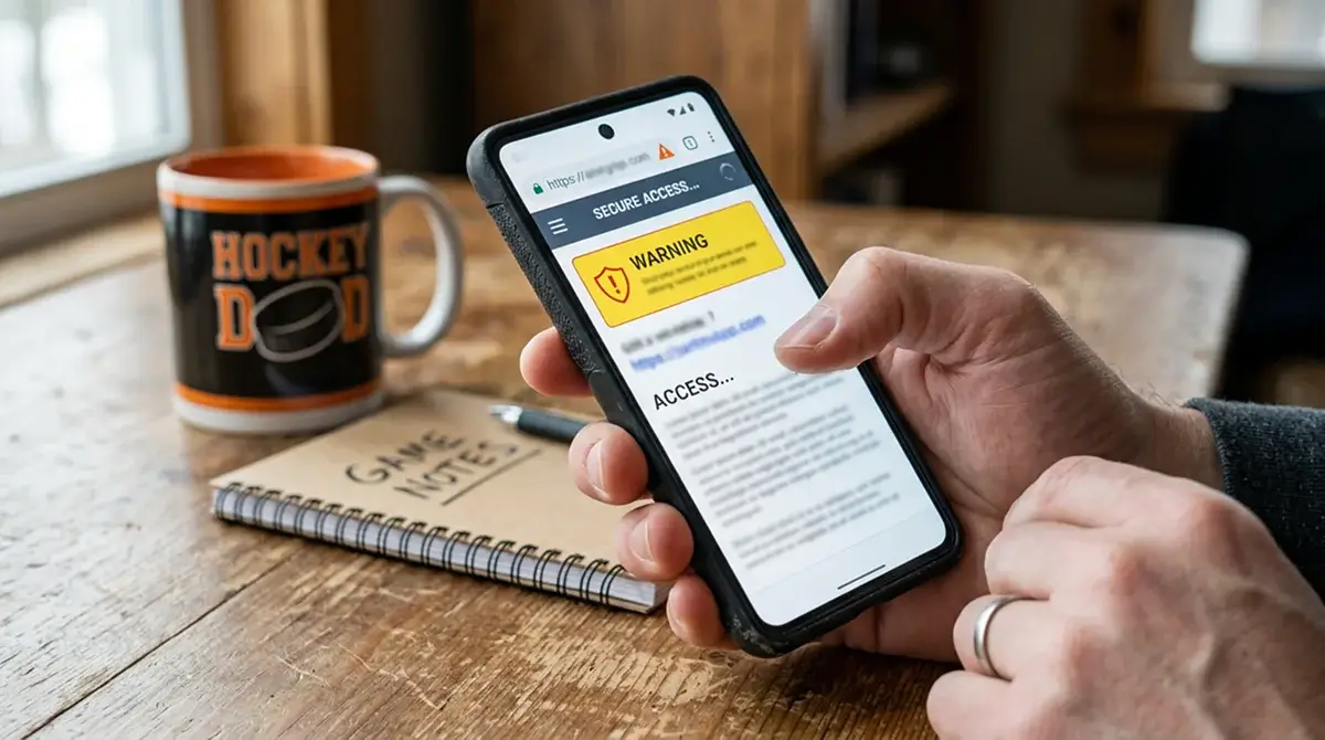 UK punter inspecting unfamiliar betting site URL on phone with caution