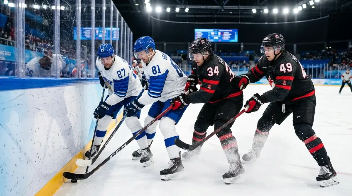 Olympic ice hockey group stage game between two international teams on Olympic ice