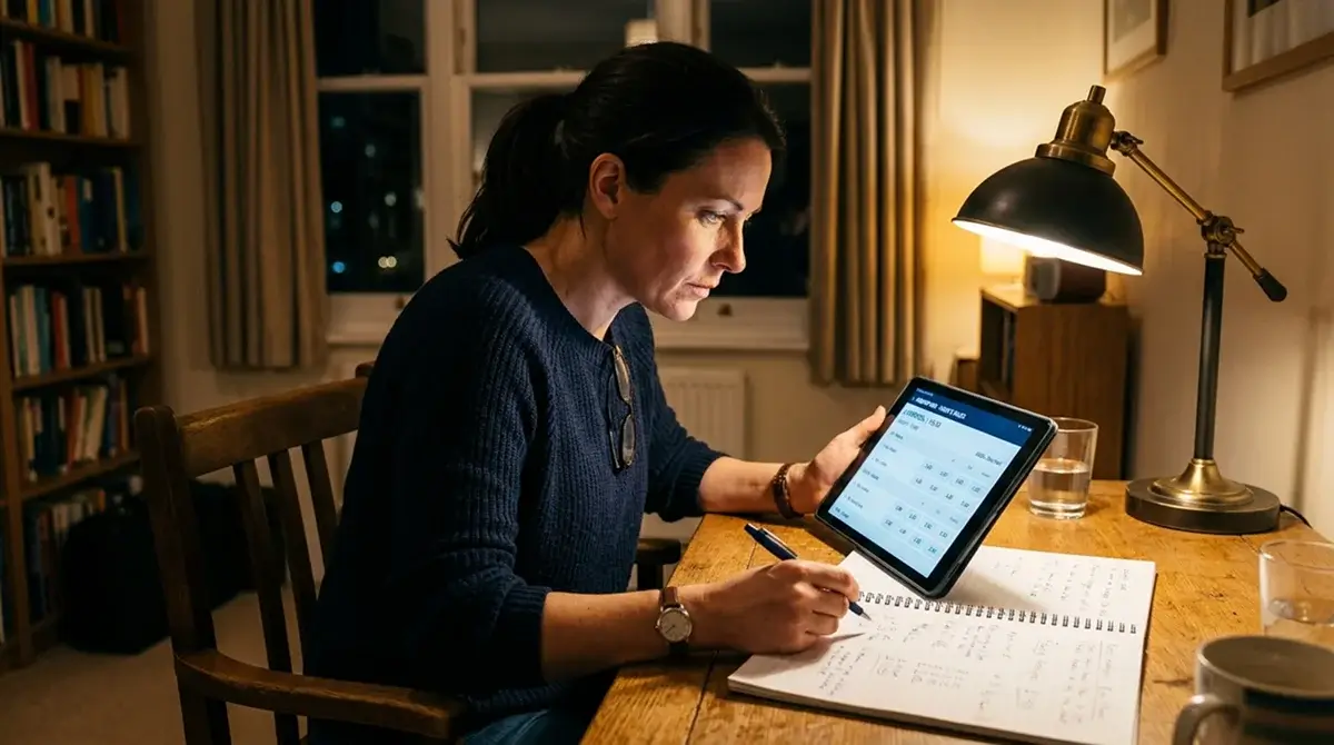 UK punter studying 3-way moneyline market options on a tablet at a desk