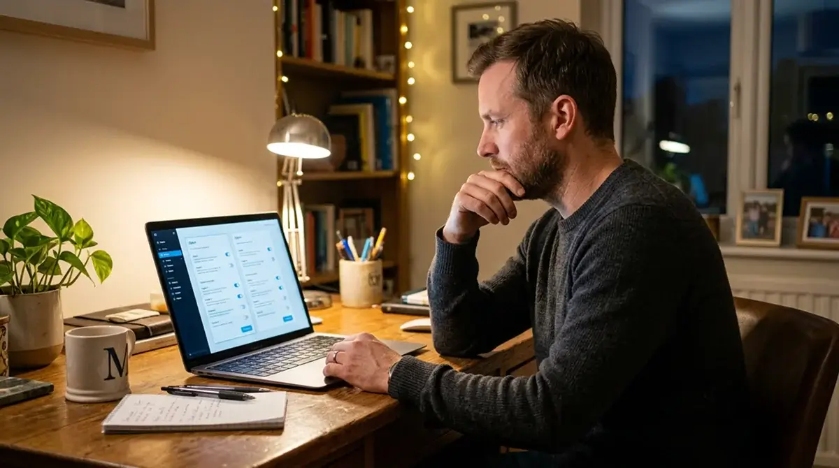 Person reviewing self-exclusion versus time-out options on betting account screen