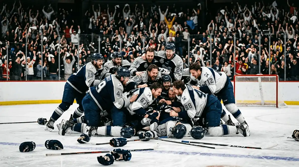 SHL playoff celebration after a series-clinching home win
