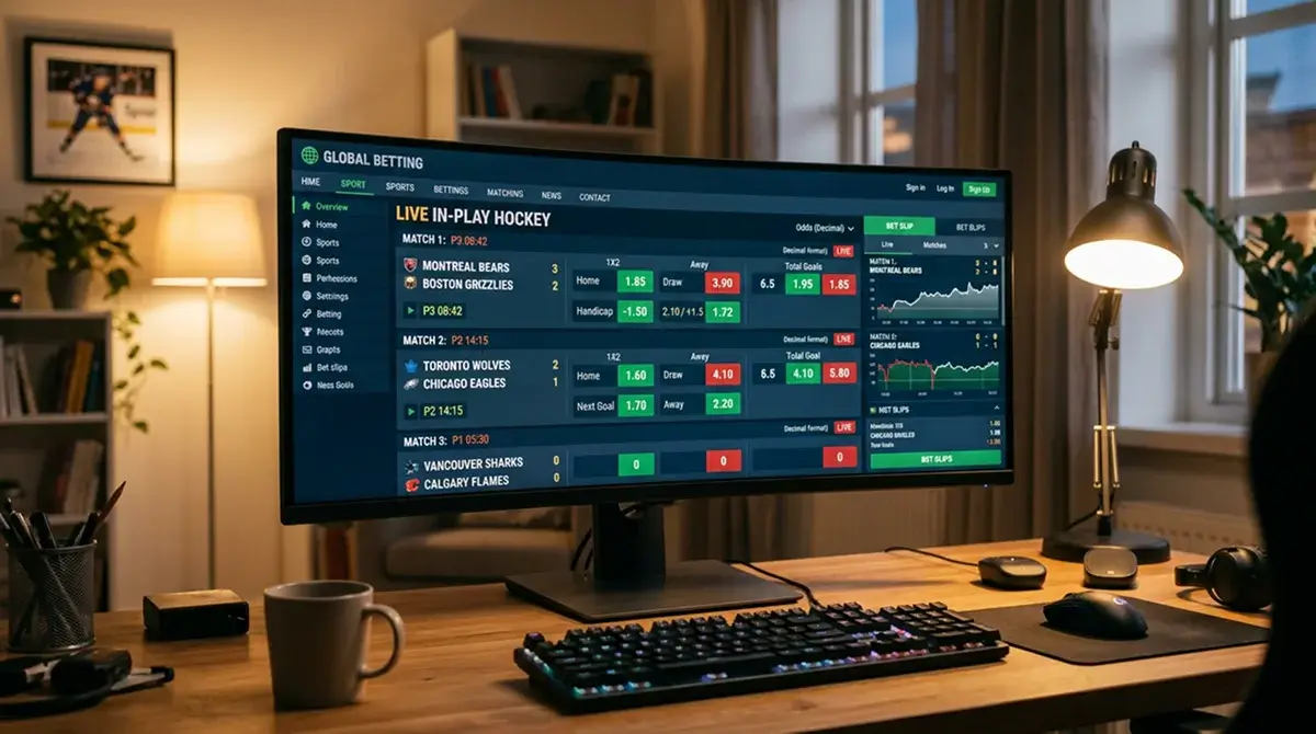 Sportsbook in-play hockey market display with shifting prices