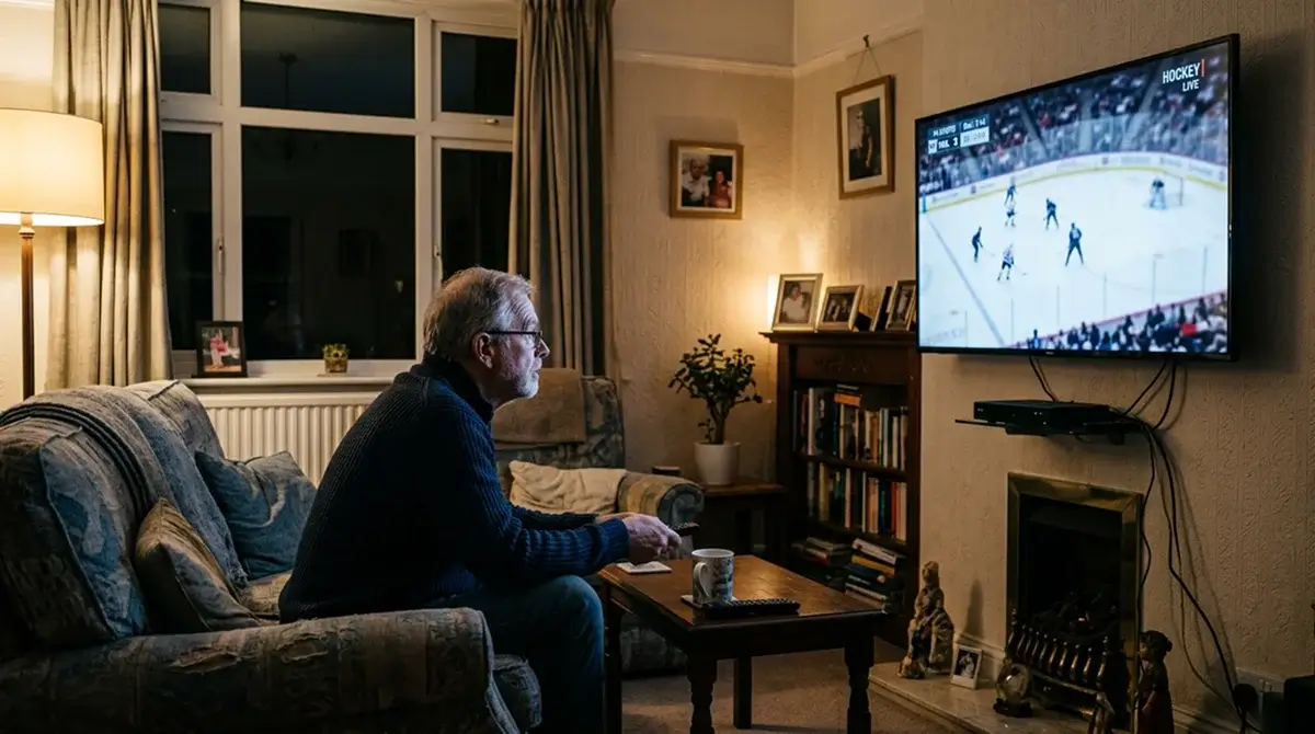 NHL conference final ice hockey game with bettor watching tense moment