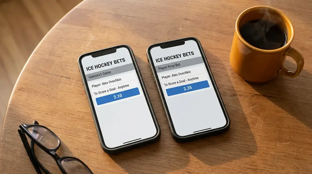 Two smartphones side by side showing different ice hockey prop odds for comparison