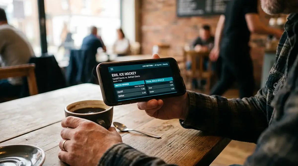 UK punter checking EIHL match-winner odds on a mobile sportsbook