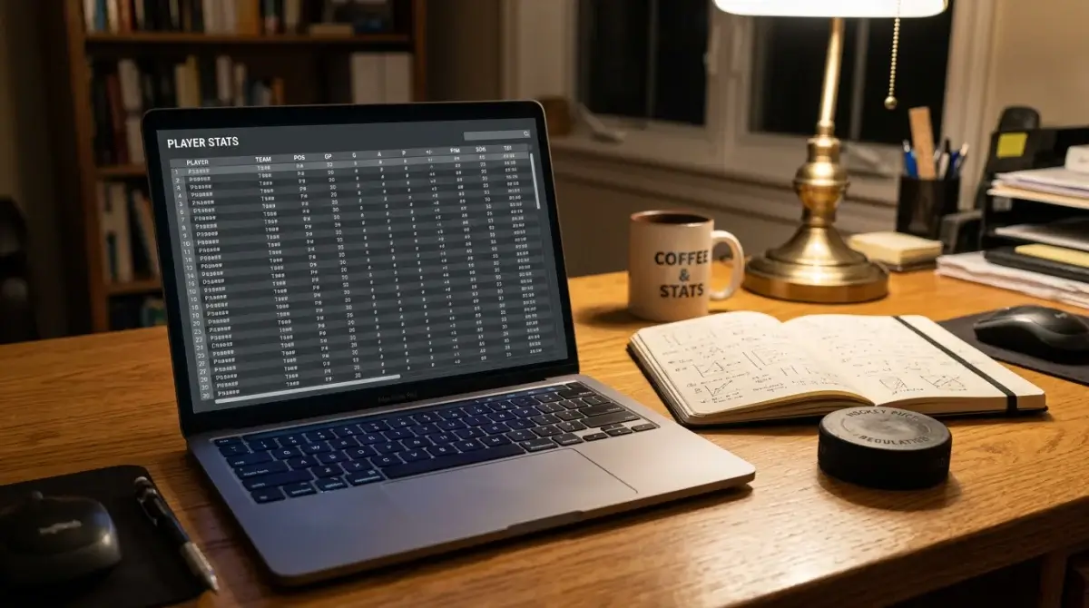 NHL goaltender statistical analysis on laptop screen for Vezina Trophy prediction